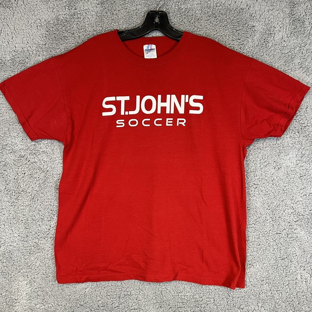 VTG Russell St John's University T Shirt Sz M Red 2-Side Red Storm‎ Soccer Tee